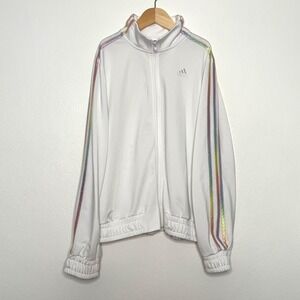 Adidas Girls Full Zip, White‎ & Rainbow Track Jacket, Size XL
